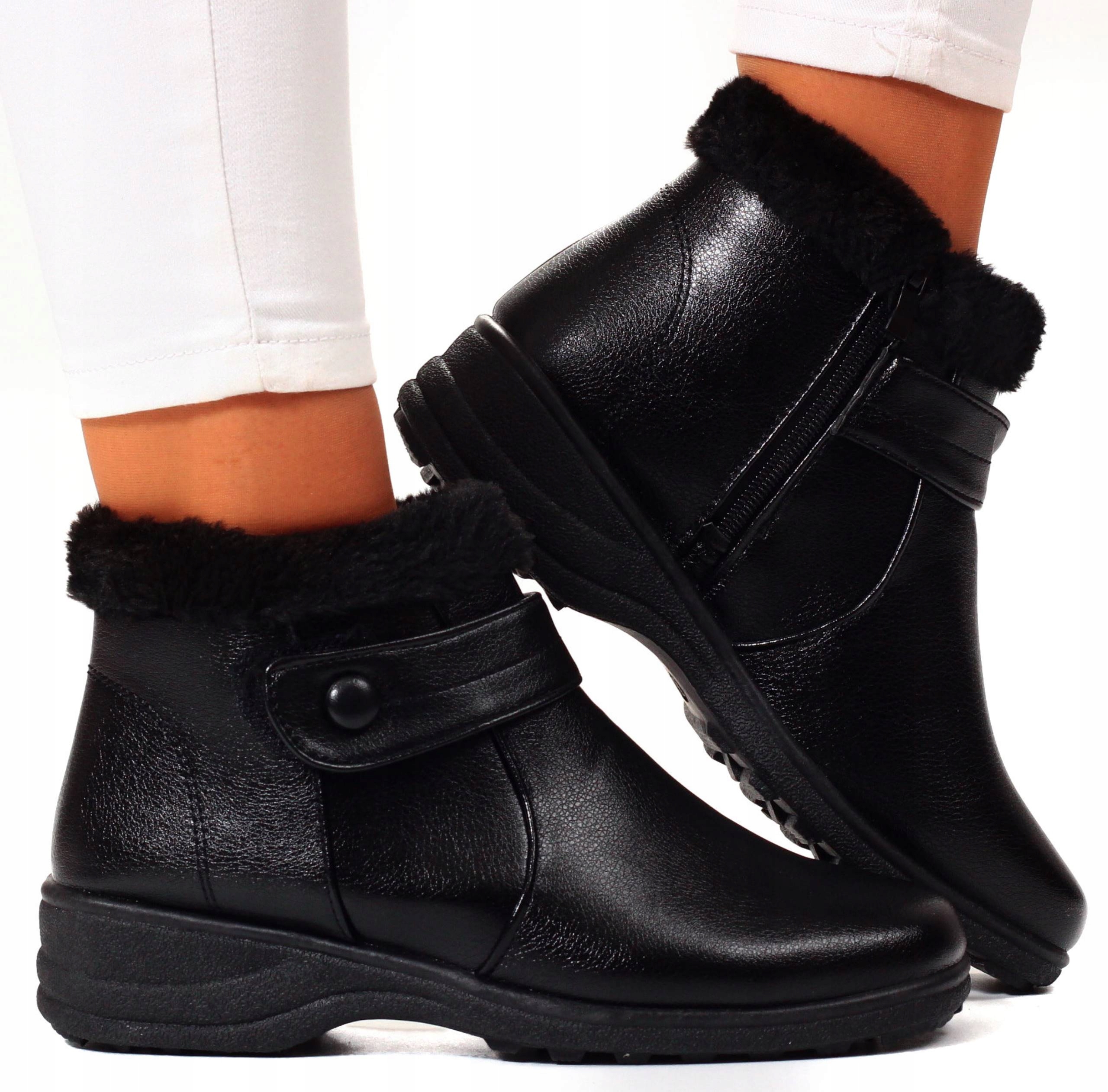 

Botki Zimowe Damskie Czarne Buty Ocieplane Futerko