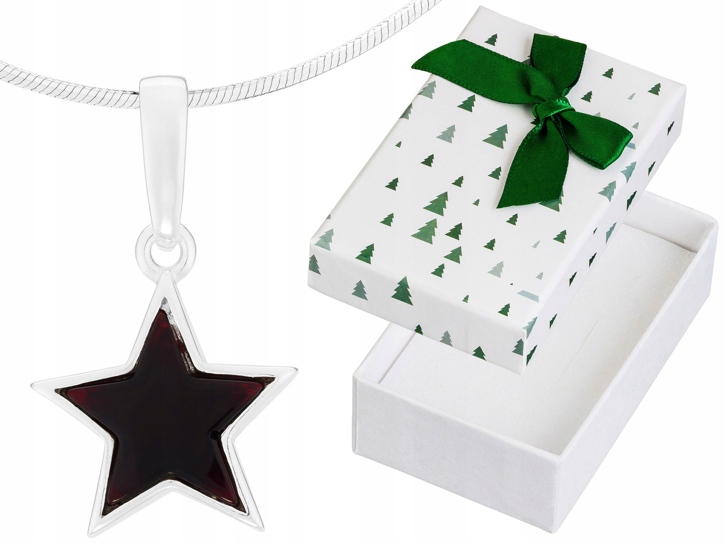 Krátký Stříbrný Dámský Náhrdelník Hvězdička s Třešňovým Jantarem Choker 30 cm