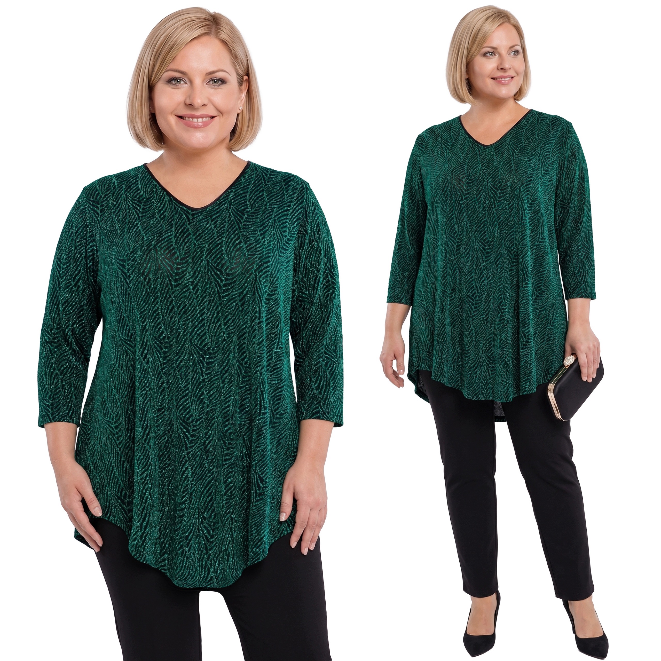 Zelená tunika z měkkého lesklého materiálu plus size velikost 48/50