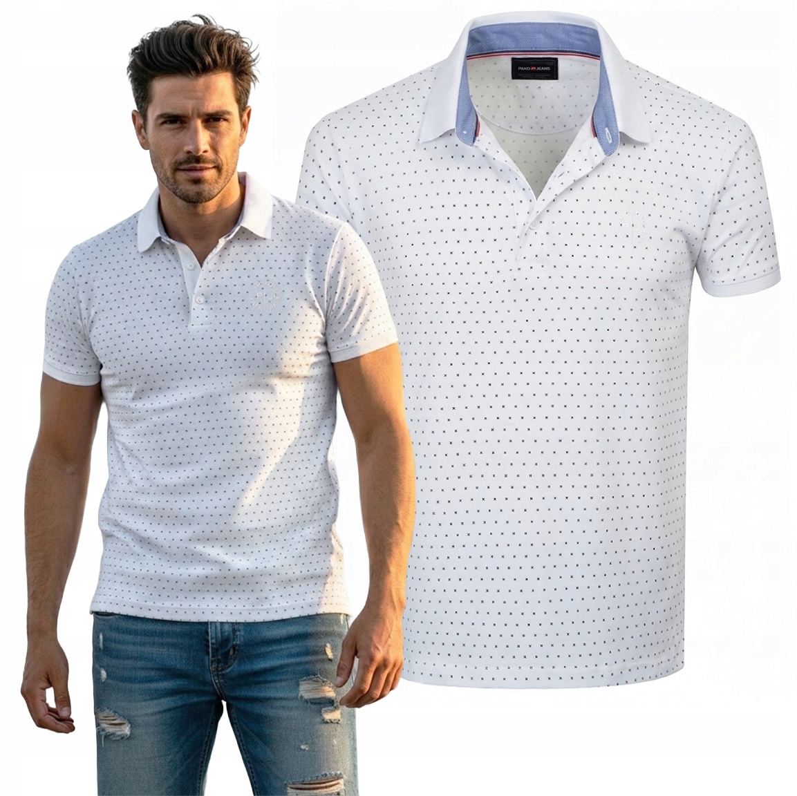 polokošile Pánské Bílé Hrubá Bavlna Knot Elegantní Pako Jeans