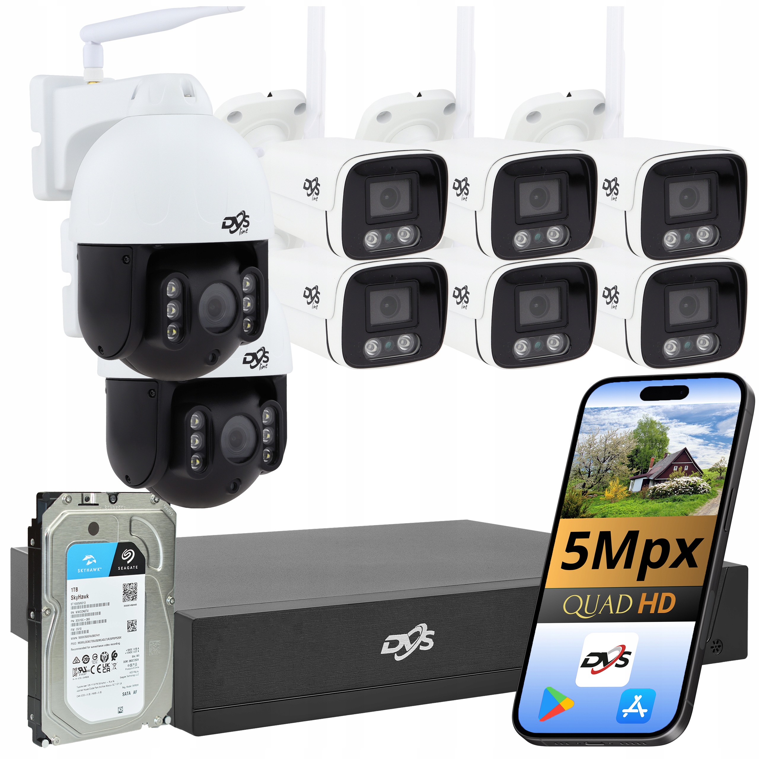 Wifi Monitorovací Sada 6x Tuba 2x Otočná Kamery Venkovní Disk 1TB 5Mpx