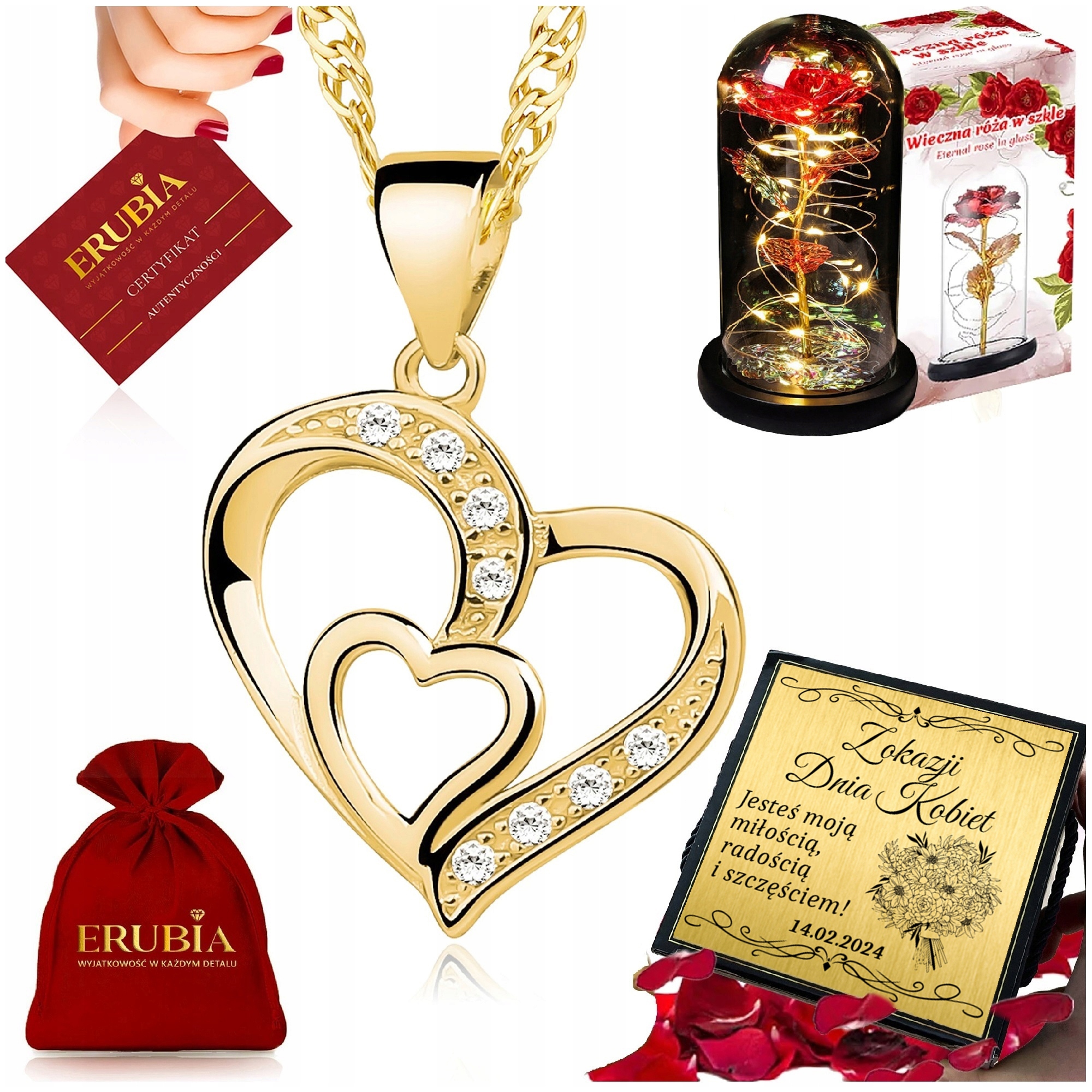 Zlatý Náhrdelník Srdce Led Růže Dárek Pro Ženu K Narozeninám Gravírování