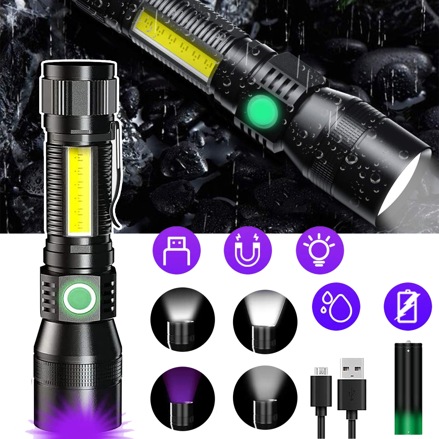 Ultrafioletowe 395 Nm Led Światło Lampa, Ręczna Latarka, Aluminiowa, Czarny