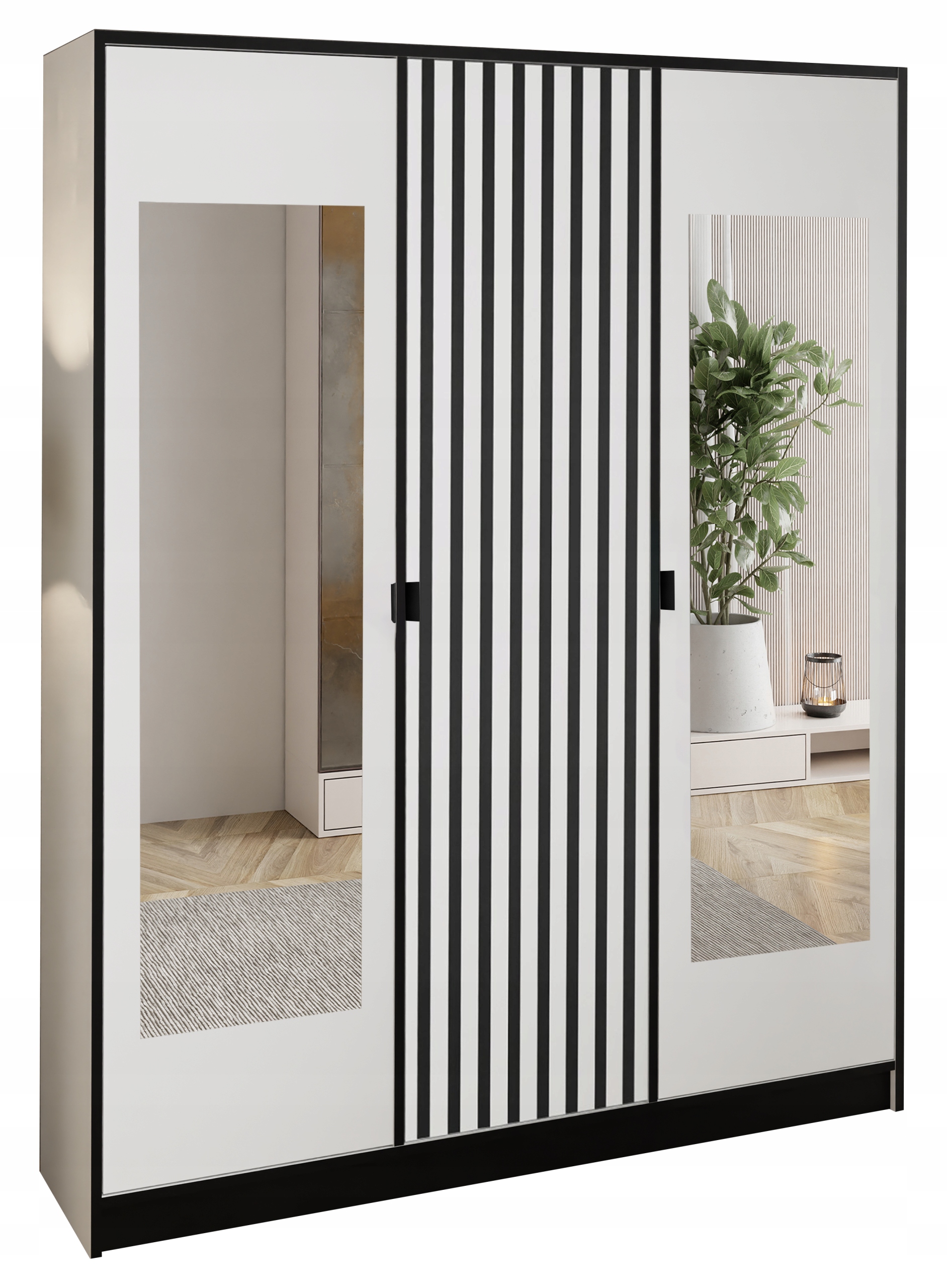 Skříň Lumi 157 3D Bílá 2x zrcadlo dior vzor 3 úchytka černá