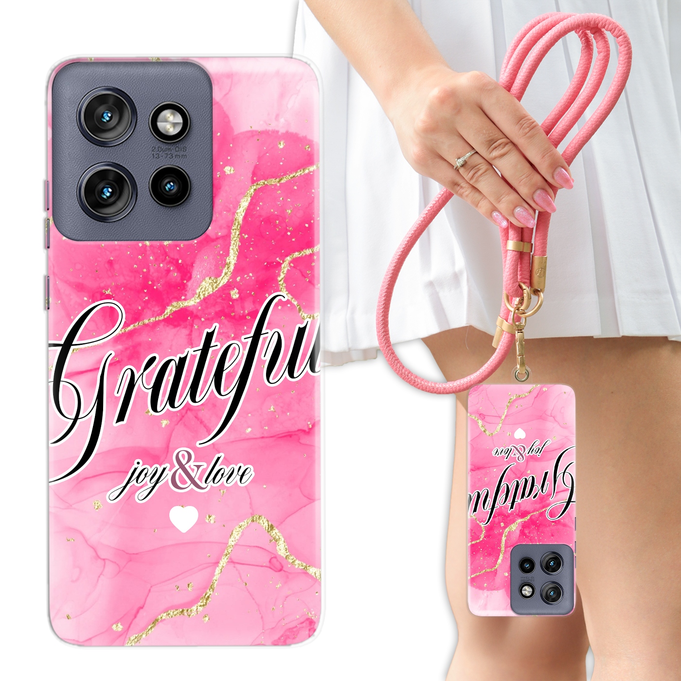 Puzdro Pre Motorola Edge 50 Neo Case Crossbody Vodítko Ružové Mramory Glamour Wz