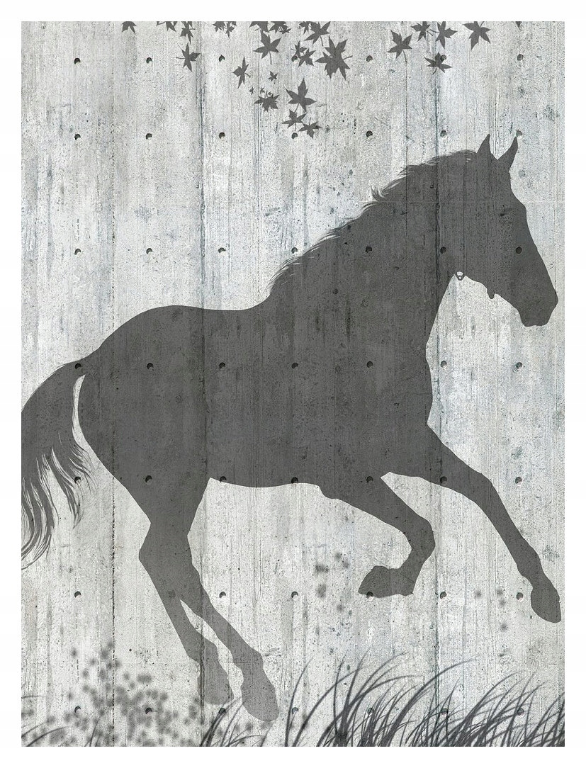 Fototapeta Kůň v betonu a listech šedá 184x254 vinylová lepidlo