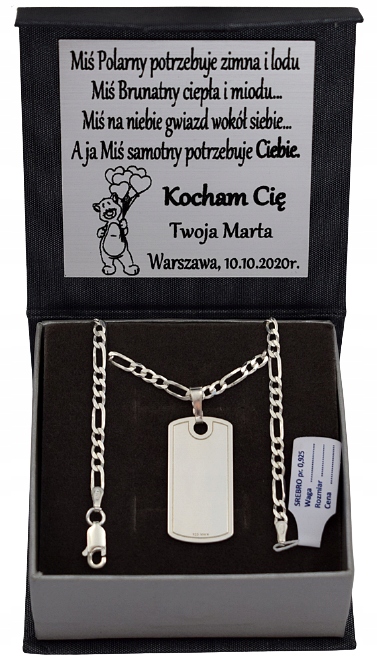 

Srebrny Łańcuszek Figaro Nieśmiertelnik Grawer