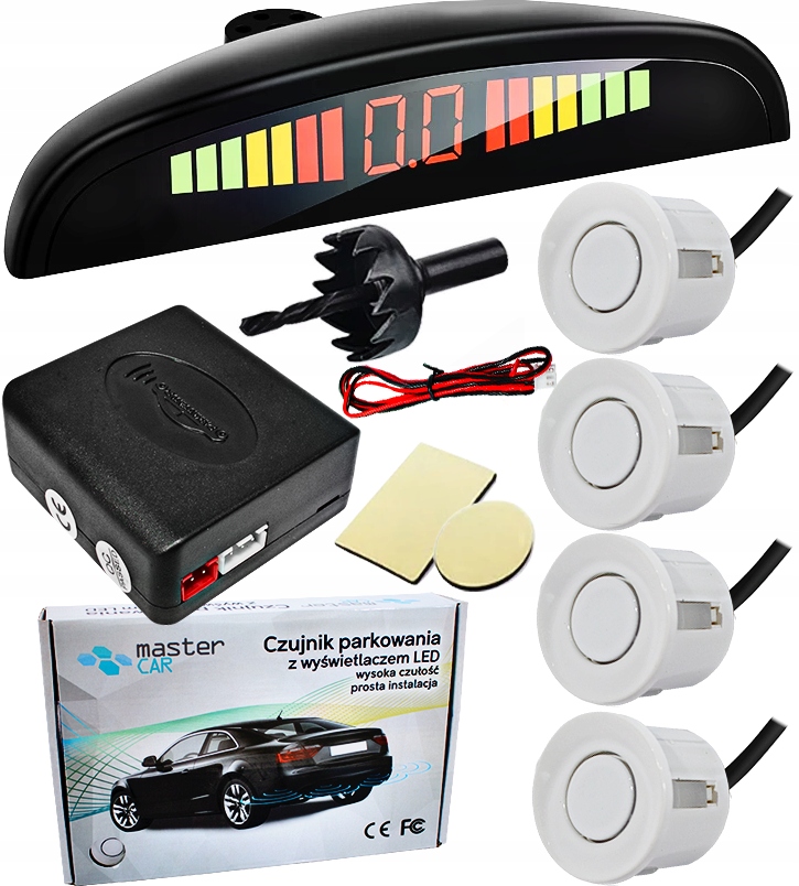 CZUJNIKI PARKOWANIA COFANIA LED LCD PARKTRONIC BIAŁE SENSORY KPL CZUJNIKÓW Model PRZÓD TYŁ PARKTRONIC WYŚWIETLACZ CZARNE