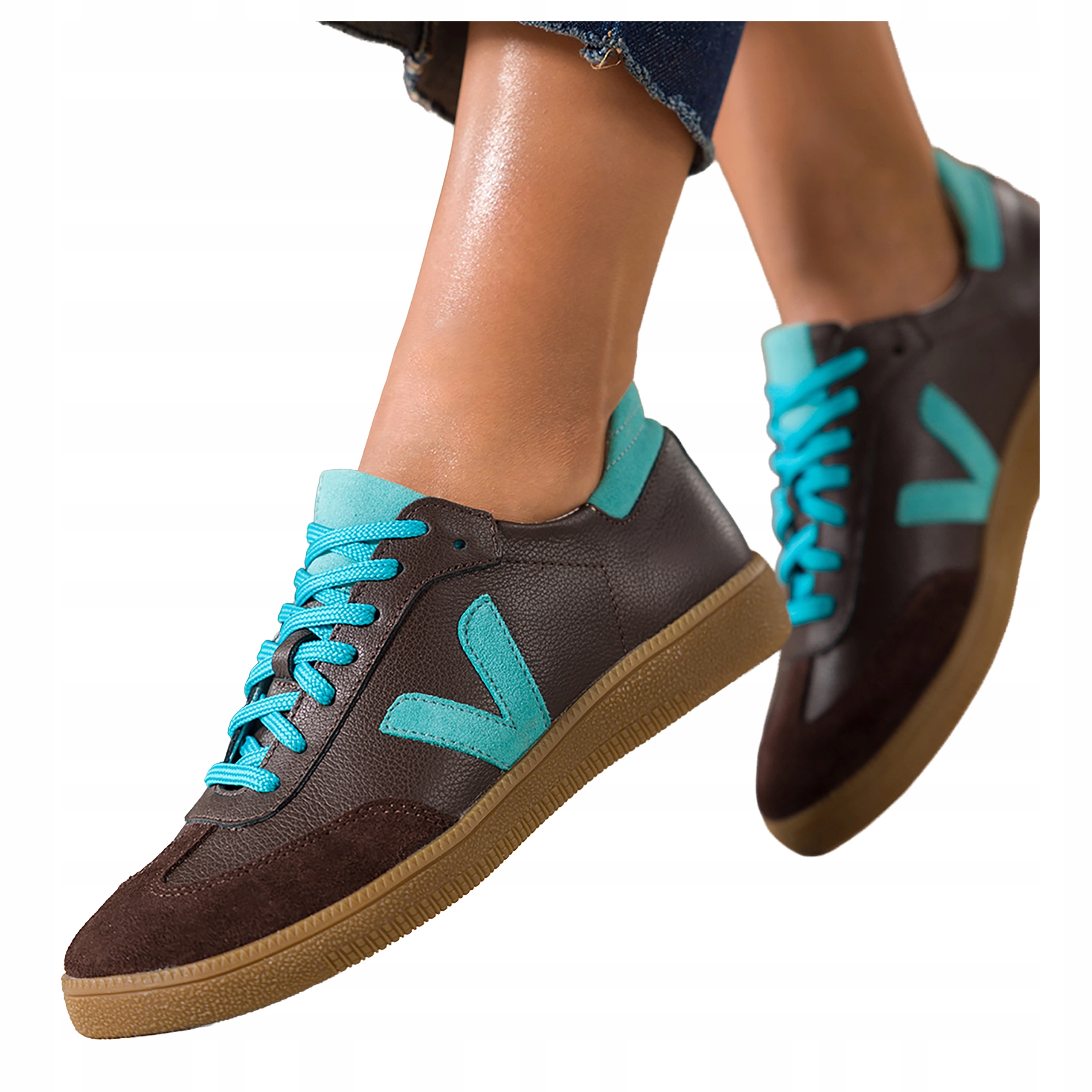 Čokoládové Tenisky Dámské Pohodlné Sportovní Šněrovací Kožené vel. 38