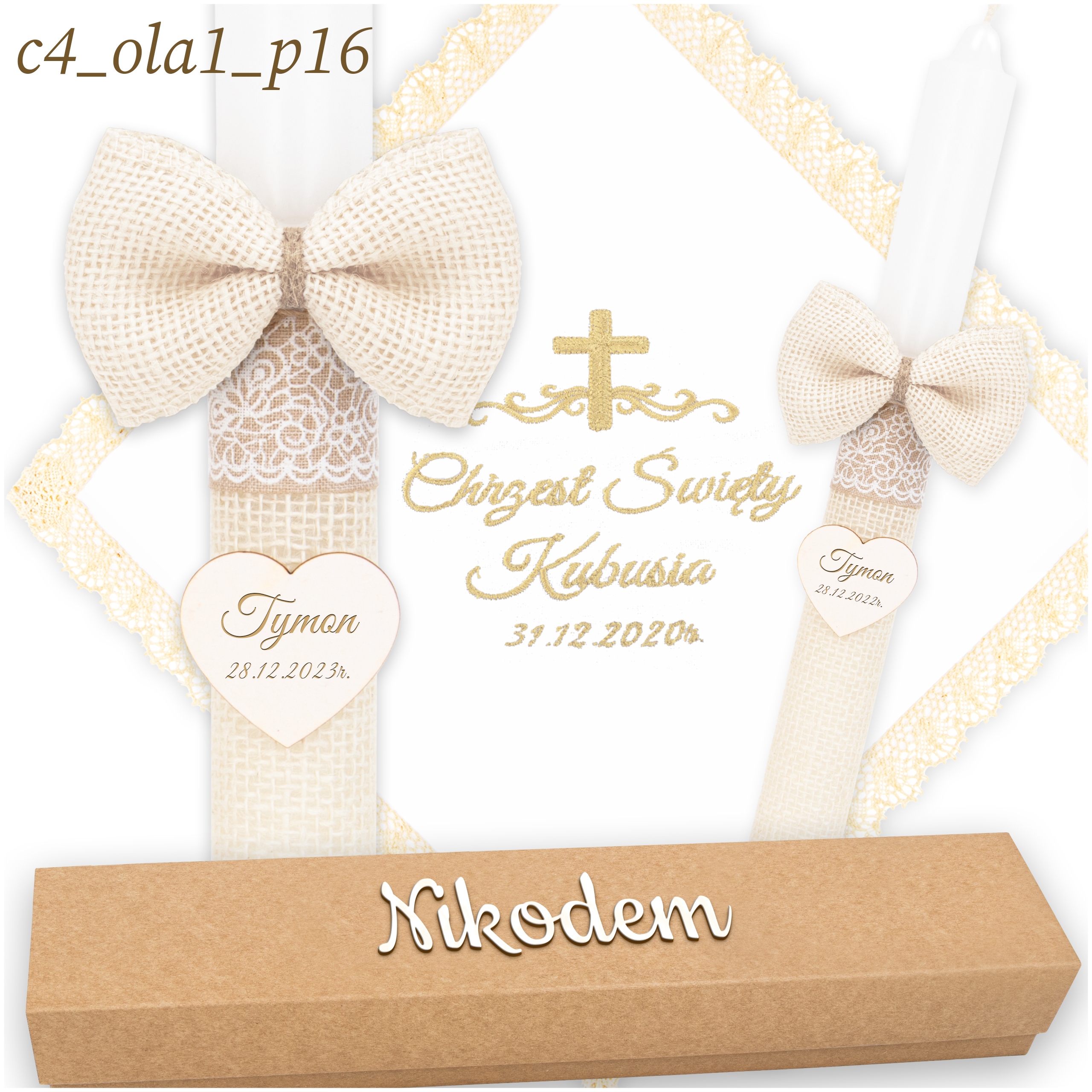 SZATKA I ŚWIECA DO CHRZTU ŚWIECA NA CHRZEST SZATKA HAFT + PUDEŁKO - BOHO Marka inna marka