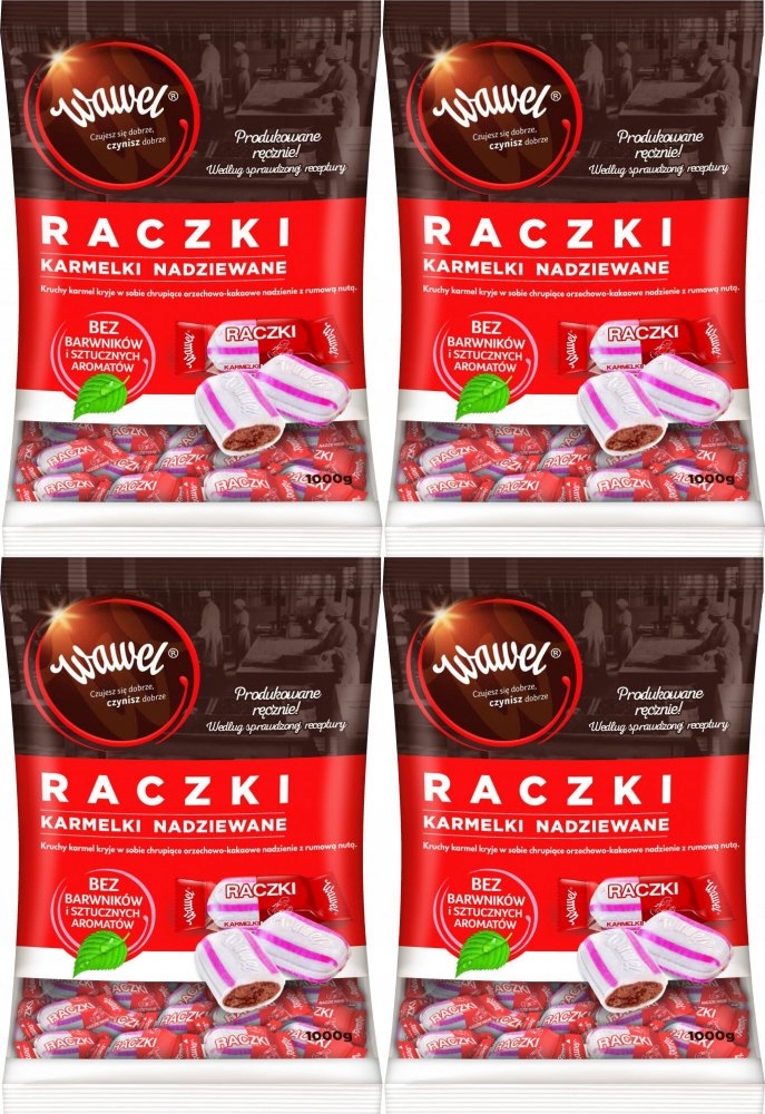 Cukierki Raczki Wawel karmelki nadziewane 1kg 1000g orzechowo kakaowe x4