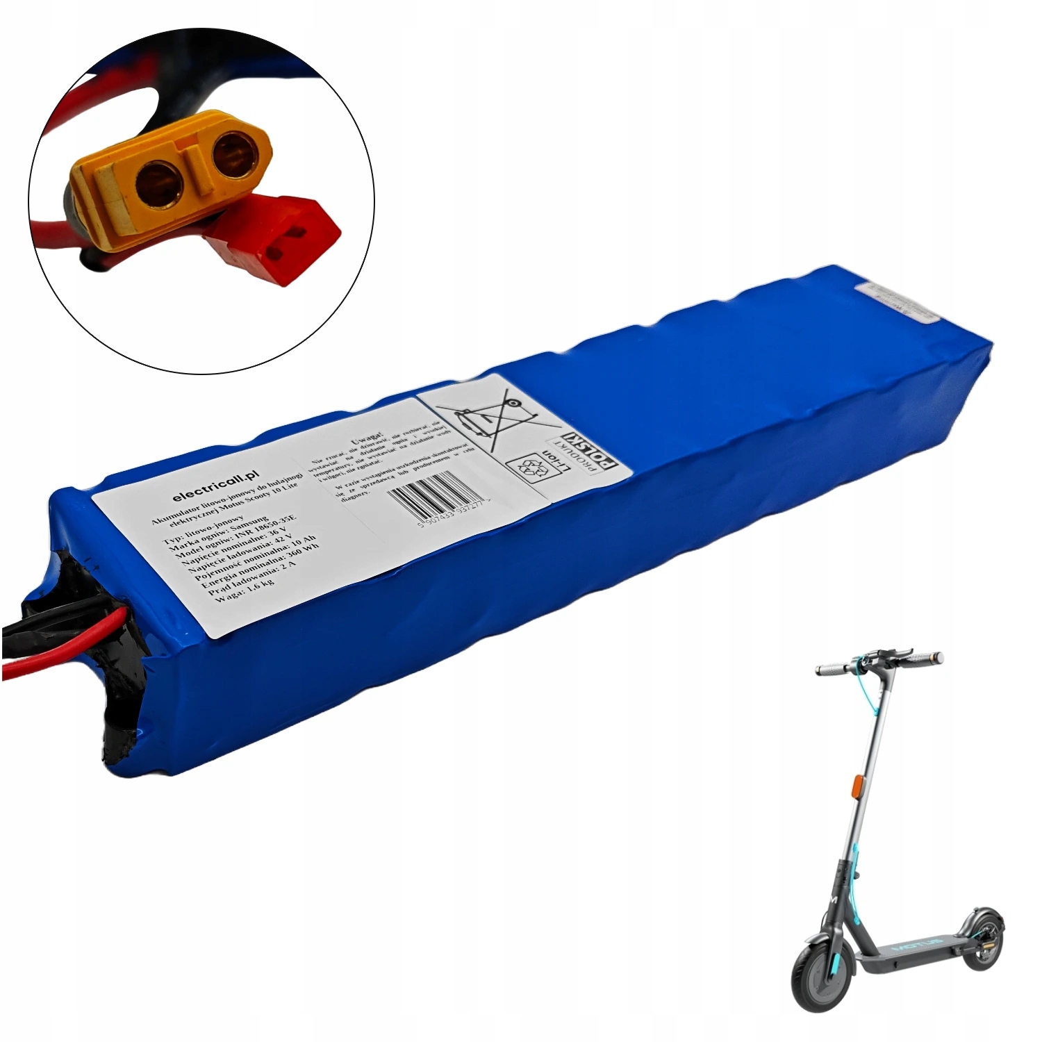 Powiększona Bateria Litowo-Jonowa 36V 10Ah do Motus Scooty 10 Lite