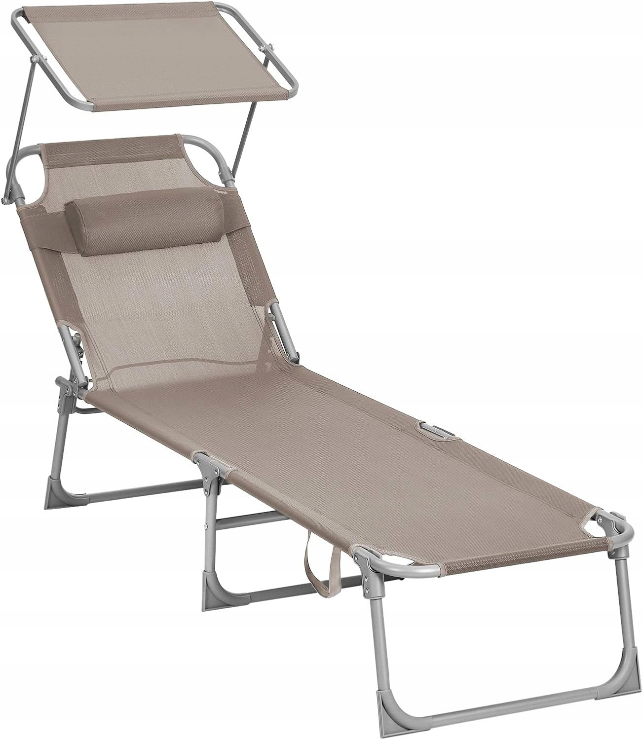 Składany leżak leżanka z daszkiem 53x193 cm taupe