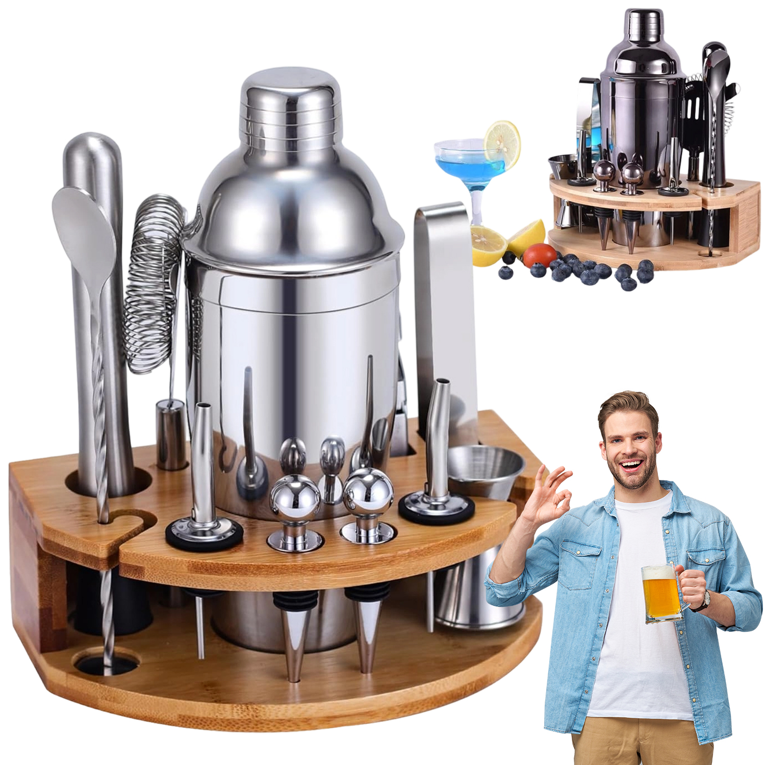 Profesionální Barmanský Set 12V1 Šejkr Na Koktejly XXL Sada