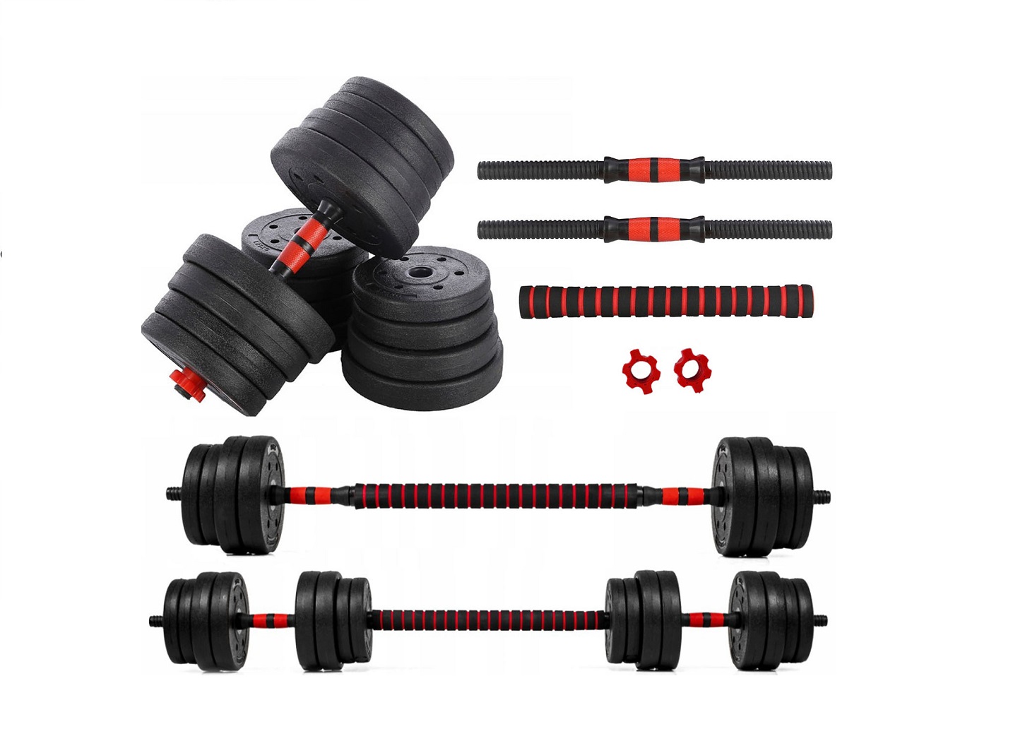 Hantle 2x15kg bitumiczne regulowane Z ŁĄCZNIKIEM zestaw 30kg GRYFY SZTANGA Marka inna