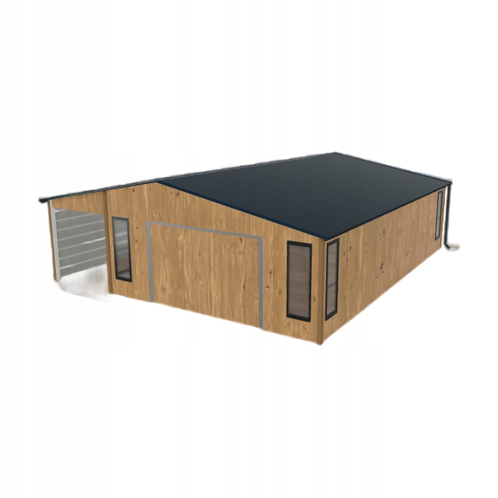 Plechová garáž 5.5 x 8.5 m s přístřeškem Světlý ořech