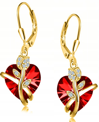 Dámské stříbrné visací náušnice se srdíčky, pozlacené anglickým zlatem, stříbro 925