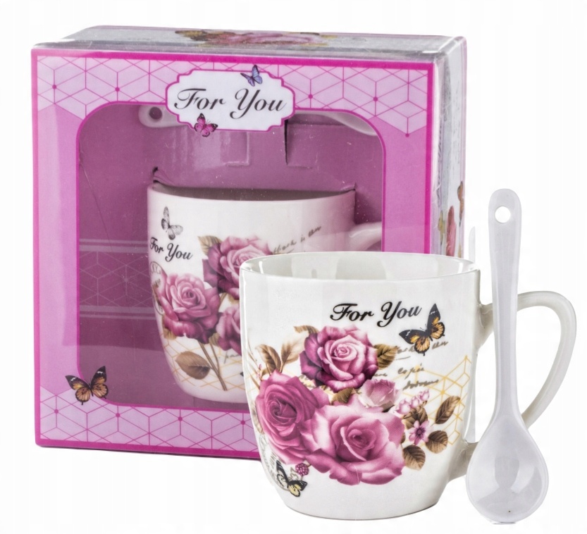 

Kubek z łyżeczką Porcelana Róże 200ml For You