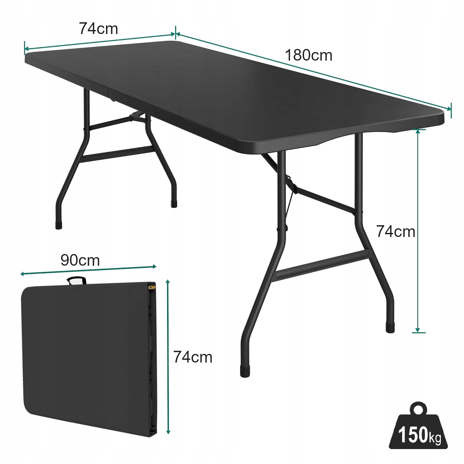 STÓŁ CATERINGOWY WZMOCNIONY składany OGRODOWY BANKIETOWY PREMIUM 180 cm Kolor dominujący czarny