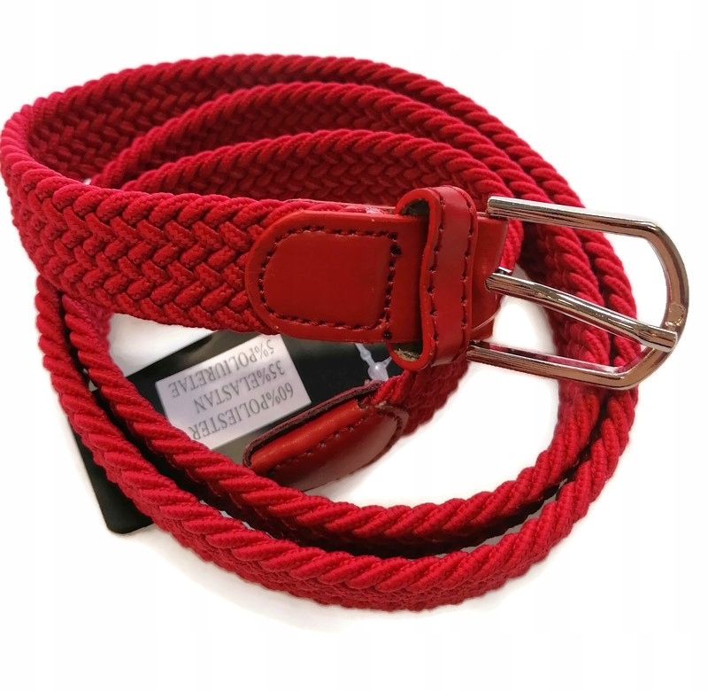 

Pasek pleciony gumowy do spodni czerwony wąski