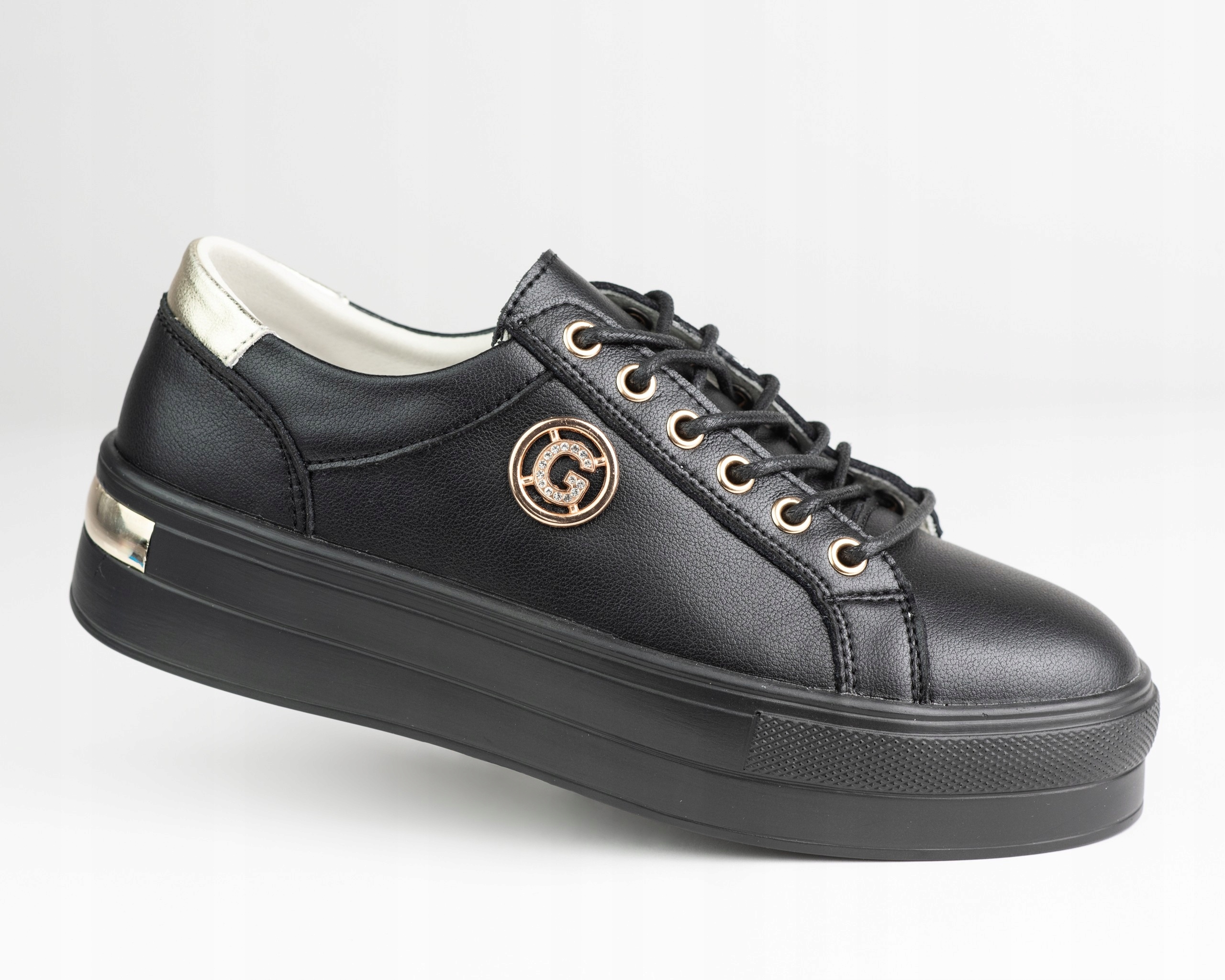 Tenisky z přírodní kůže Goodin GD-XF-138 Černá, vyšší podrážka 38