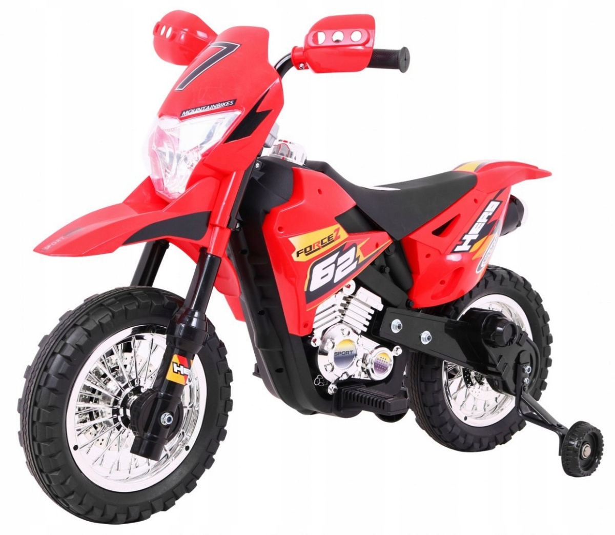 Motorek Cross dla dzieci Pojazd na akumulator pomocnicze kółka Dźwięki Led