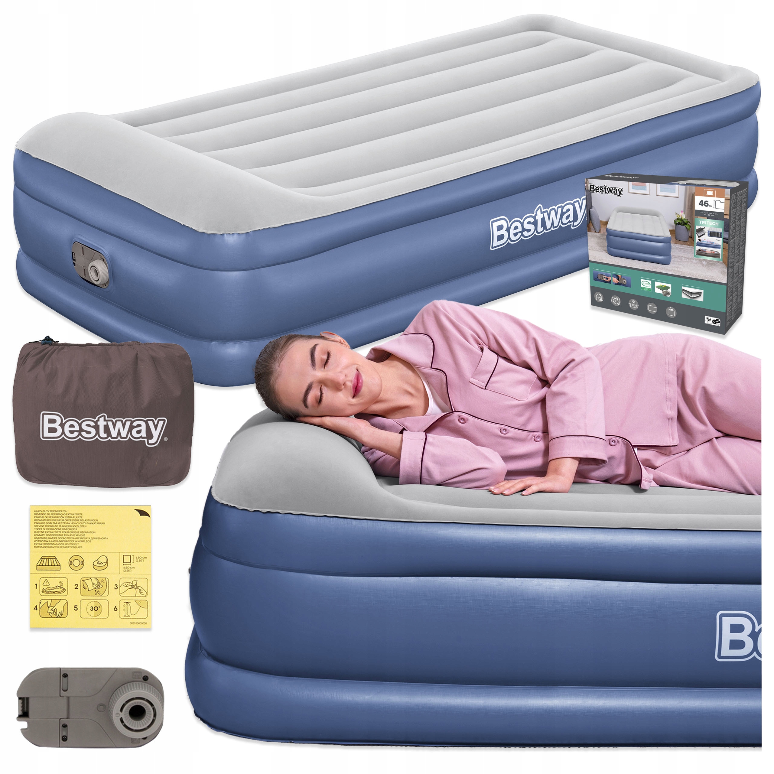 Matrace 191x97x46CM Velurová Pvc Vestavěná Pumpa Bestway 67628