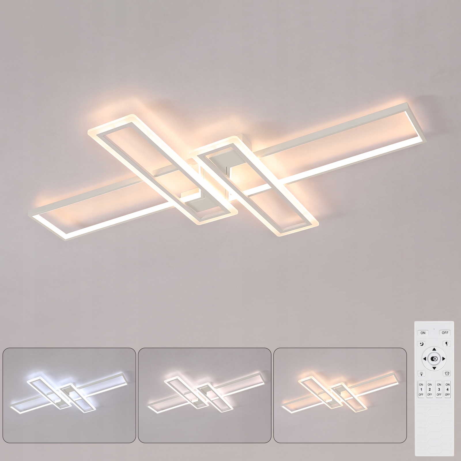 Led Stropní Svítidlo Bílé Moderní Lustr Čtverec do Obýváku s Dálkovým Ovládáním 45W