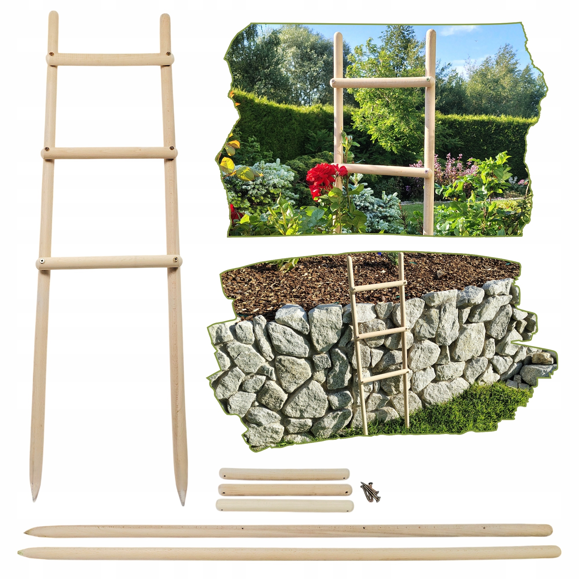 DRABINKA OGRODOWA 100 x 30 CM FI 28 PODPORA WĄSKA DREWNIANA DO ROŚLIN BUK