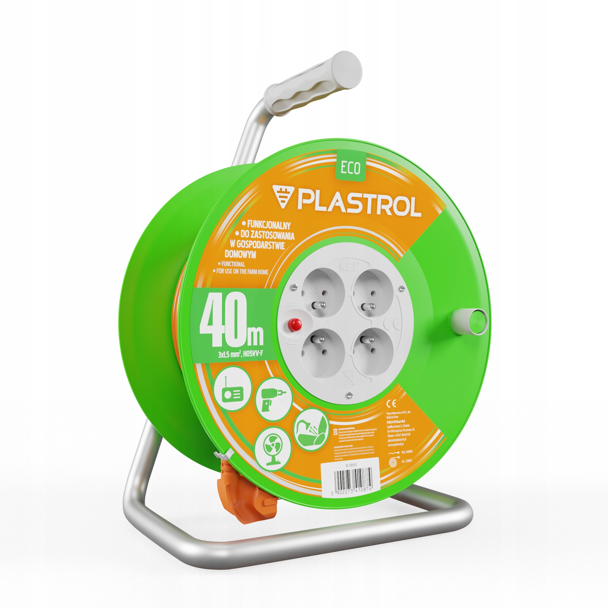 Predlžovací Kábel Bubnový 4 Zásuvkový 40 m 3x1,5 mm