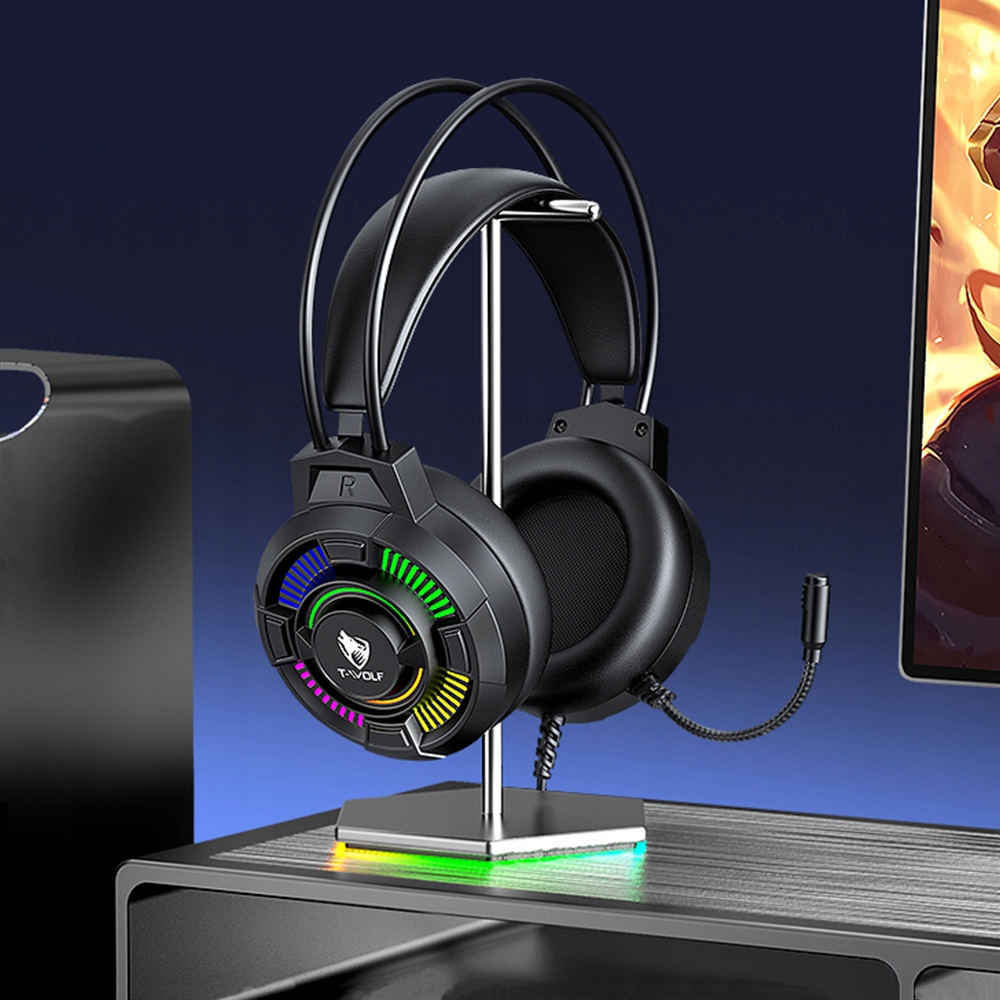SŁUCHAWKI Z MIKROFONEM GAMINGOWE DO GRANIA DLA GRACZY NAUSZNE RGB USB 7.1 Szerokość produktu 17 cm