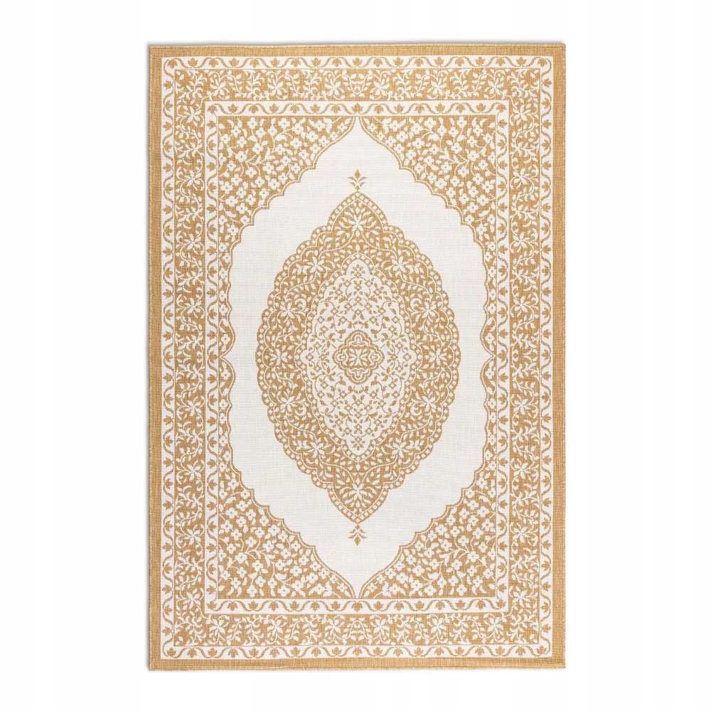 Koberec na terasu 200x290 cm obojstranný, šnúrkový, žlto krémový, plocho tkaný