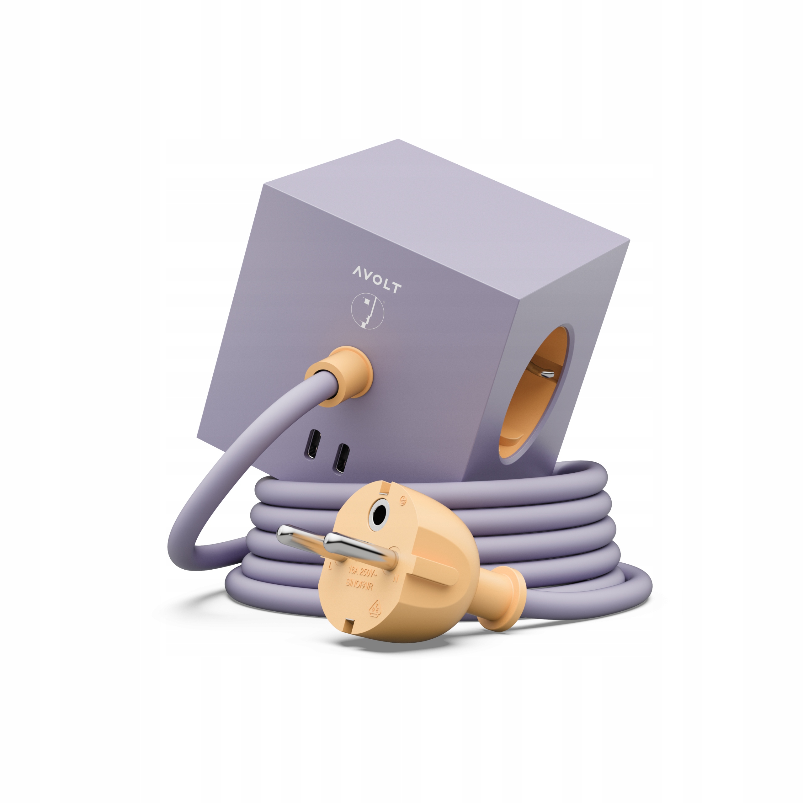 Designerski przedłużacz Square 1 kolor Lavender Glow Usb-c 1,8m Avolt