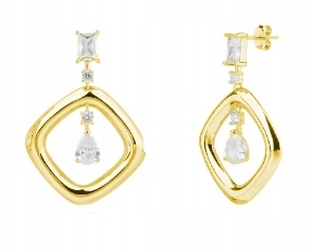 Stříbrné náušnice Ag 925 pozlacené čtverce s zirkony IM0080125EG