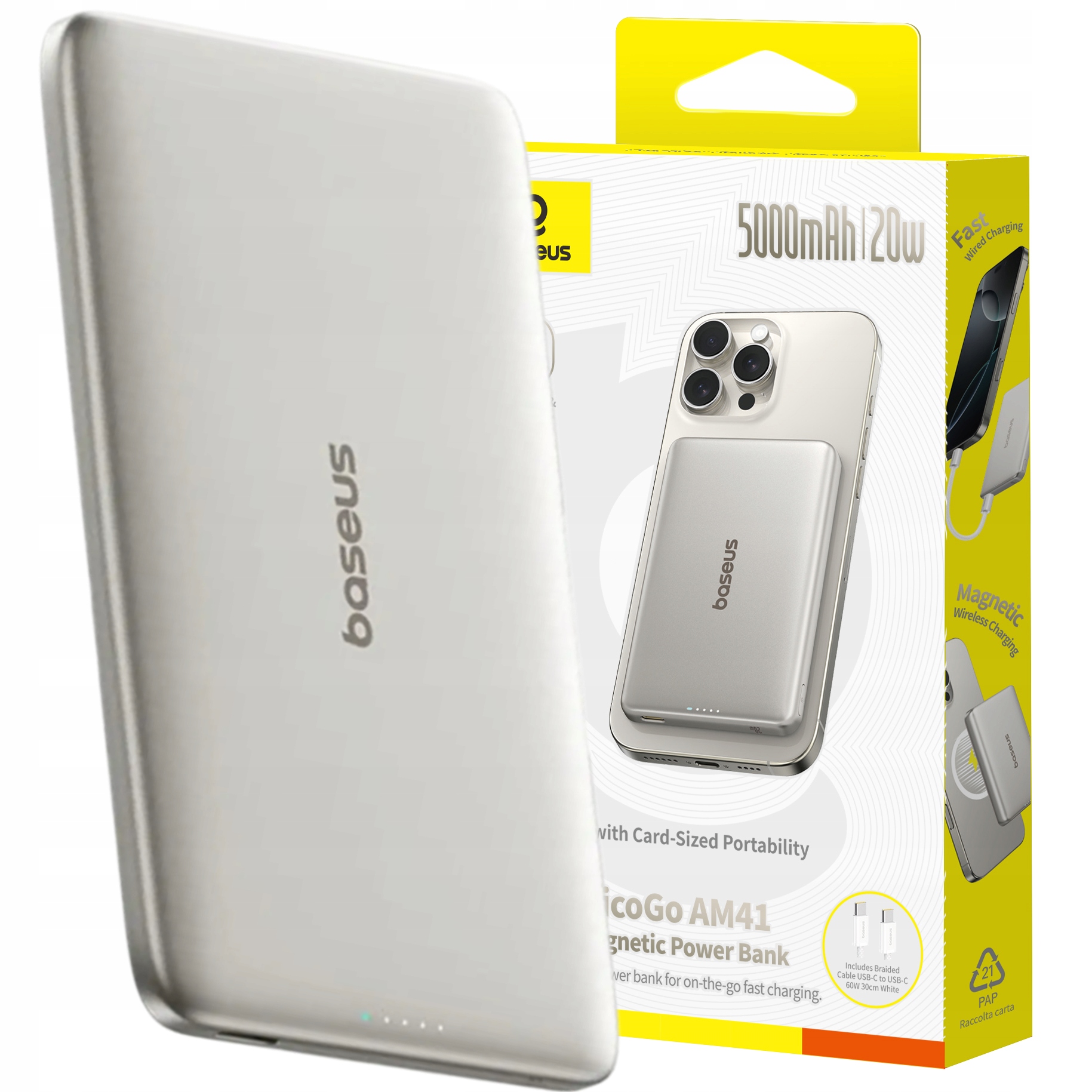 Baseus Rychlá Power Banka 5000MAH 20W Bezdrátová Usb-c Výkonná A Bezpečná