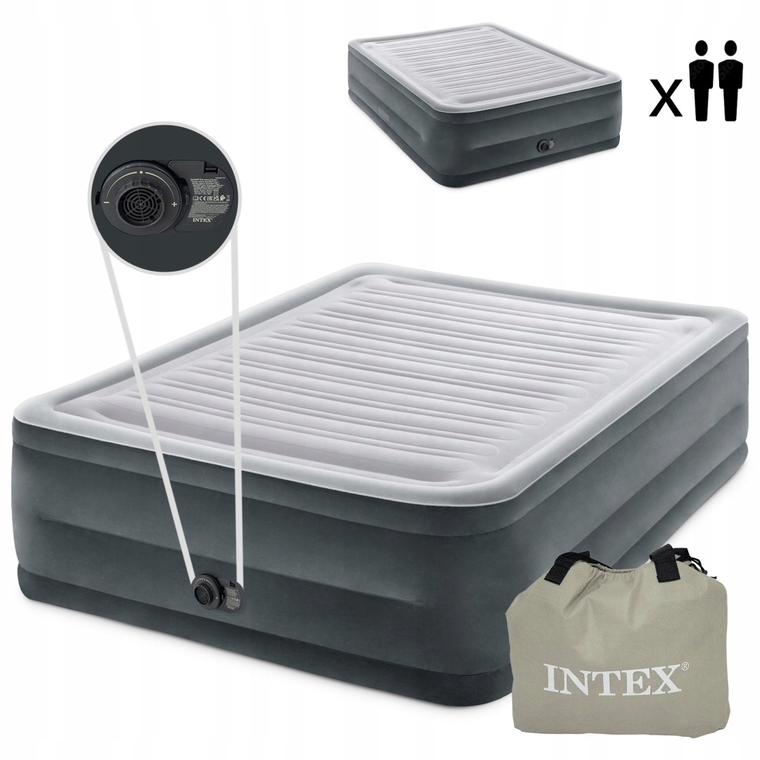 Materac Łóżko Do Spania Dwuosobowy Z Pompką Automatyczną 203x152 Cm Intex 6
