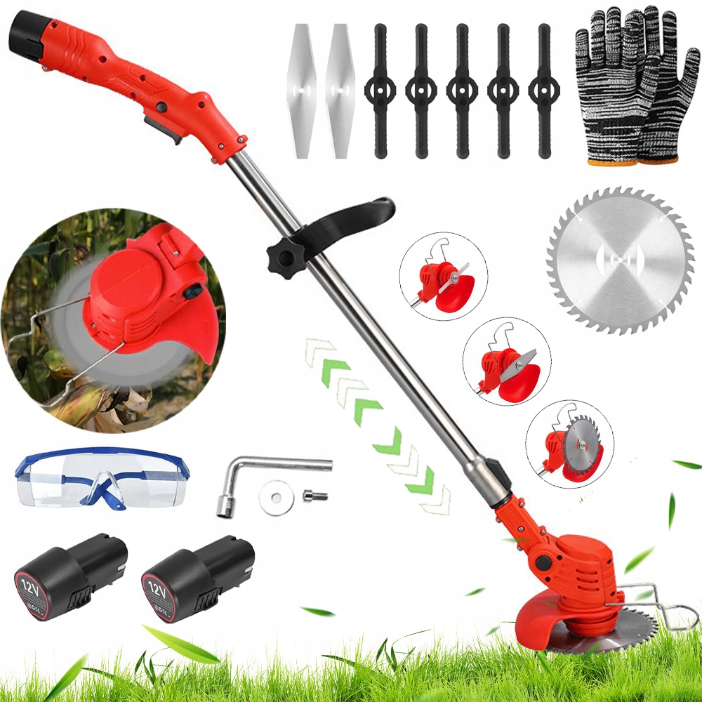 Podkaszarka Akumulatorowa Elektryczna Wykaszarka 3 Rodzaje Ostrzy Czerwony