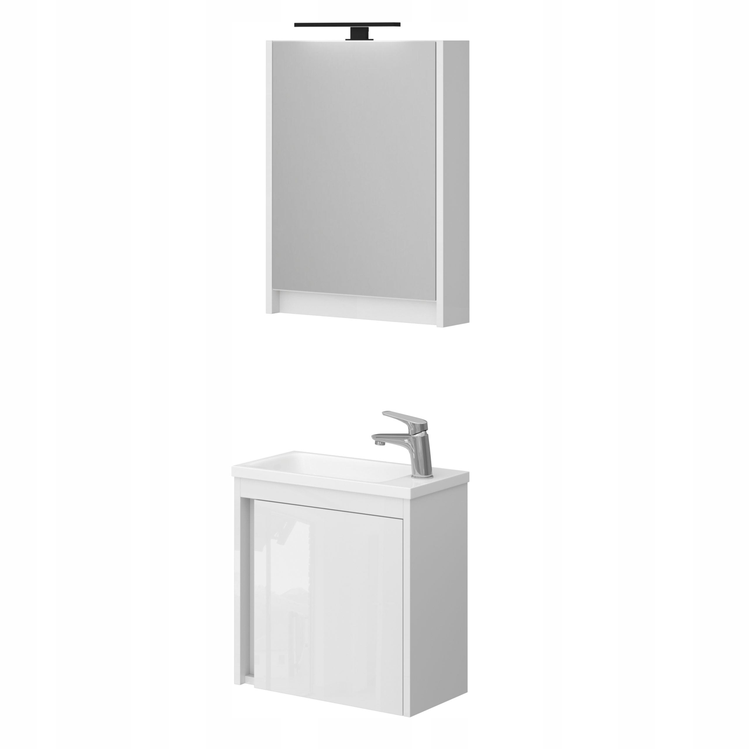 Závesné skrinky 50 cm biely lesk s umývadlom a Led zrkadlom Darček od Omeble