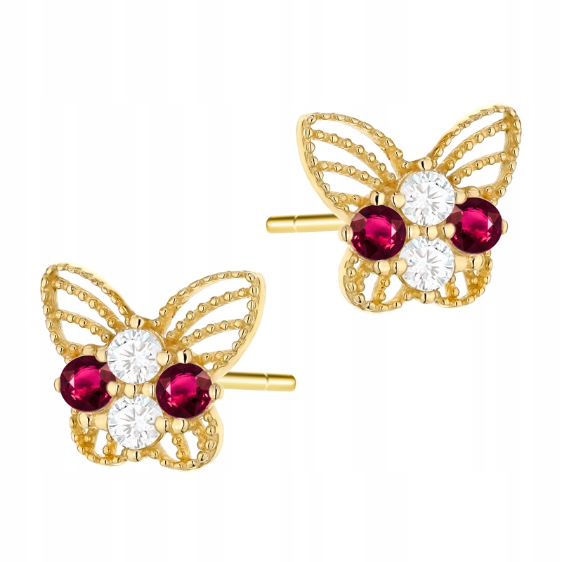 Krásné Zlaté Náušnice pr. 585 Ažurové motýlky s zirkony 14k