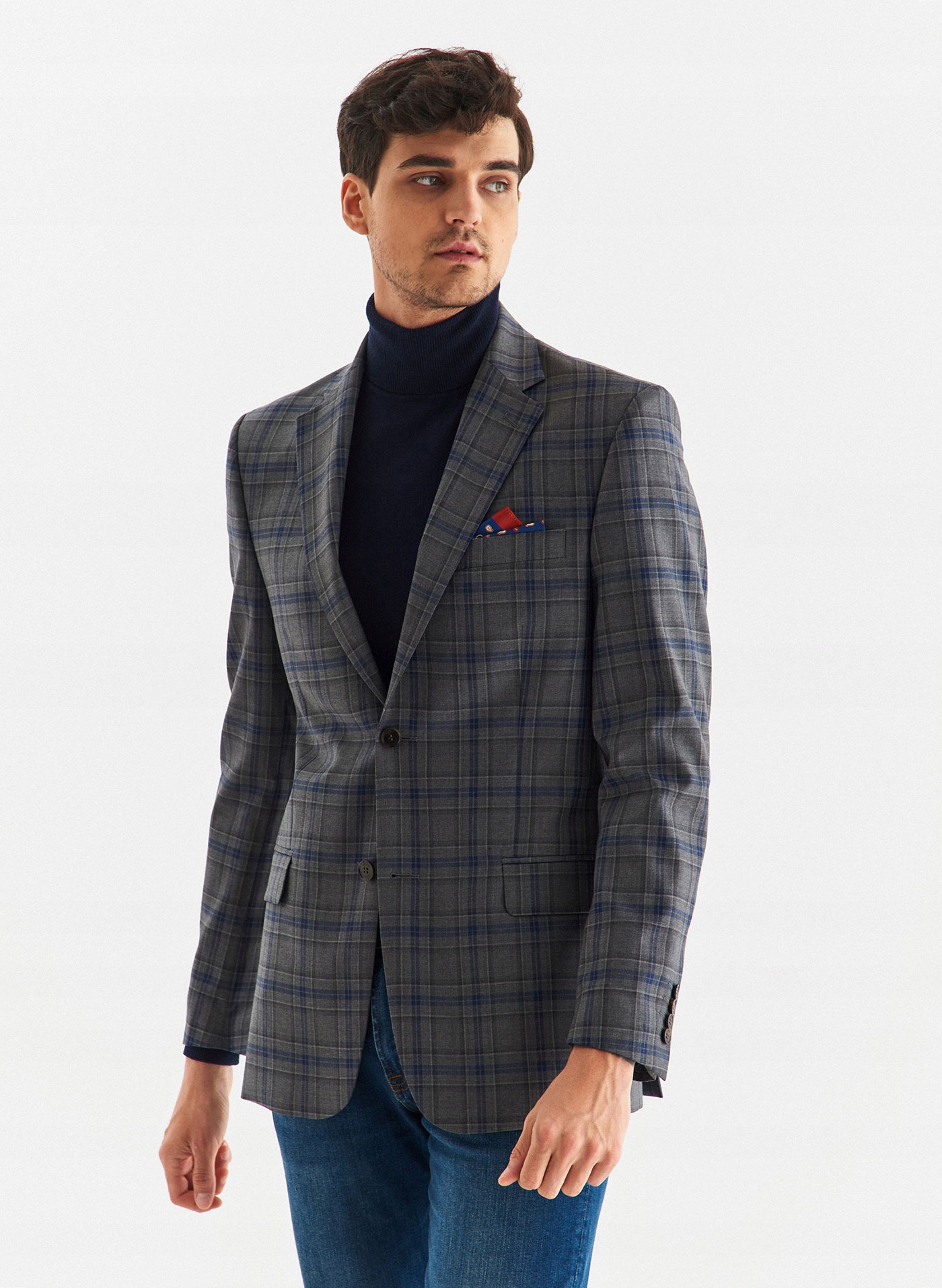 Pánská kostkovaná sako bunda Slim Fit Pako Lorente 176/56