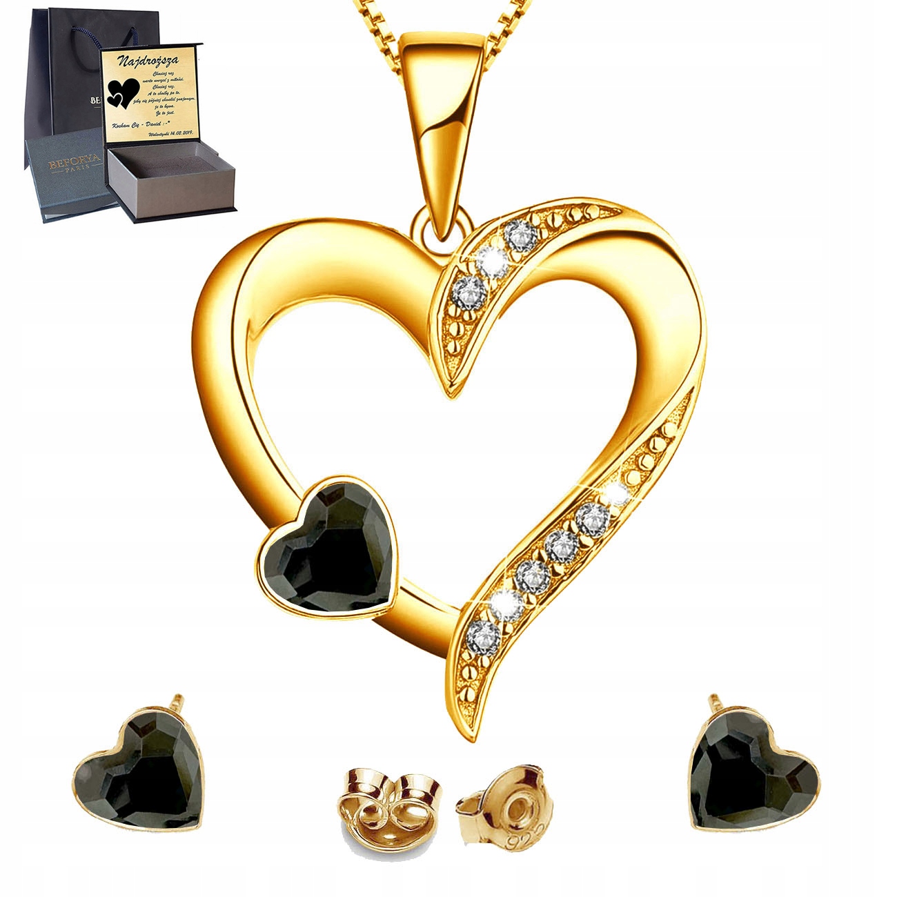 Pozlacený komplet šperků Stříbro 925 Sada Náušnice Náhrdelník Gravírování