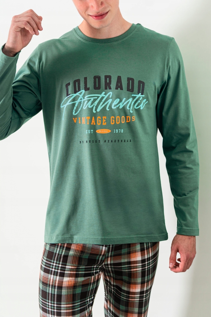 Muzzy pánská Colorado s kalhotami v zeleno-oranžové kostce, velikost R: M