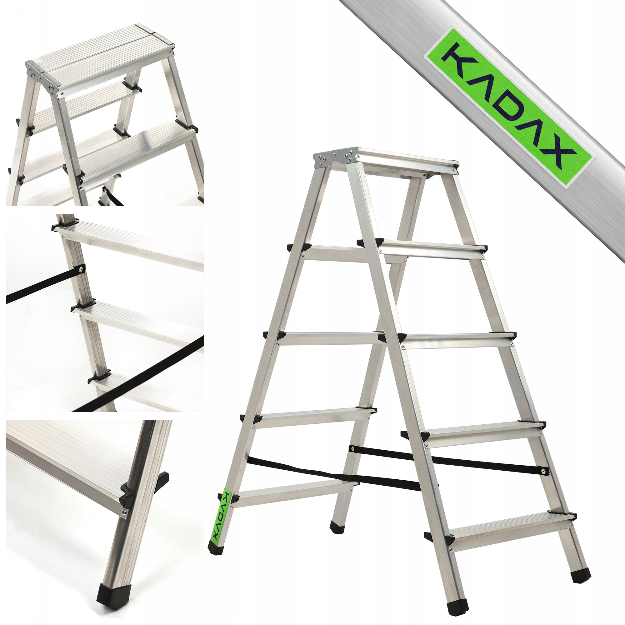 Skladacia 5-STUPŇOVÁ Domáca Aluminiová Rebríková Jednotka 125 kg Poľský Výrobok Silná