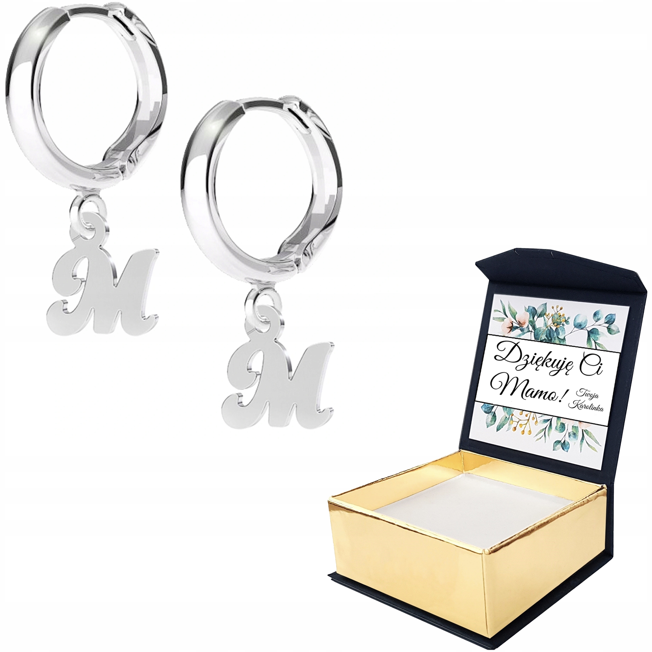 Stříbrné náušnice Malé písmeno M 925 Vlastní Potisk