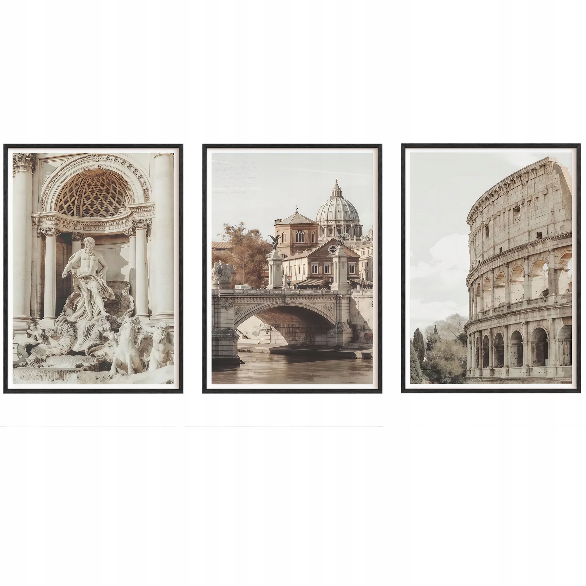 Obrazy Rím Taliansko Koloseum Plagáty Rámčeky Drevené 3ks 30x42 cm