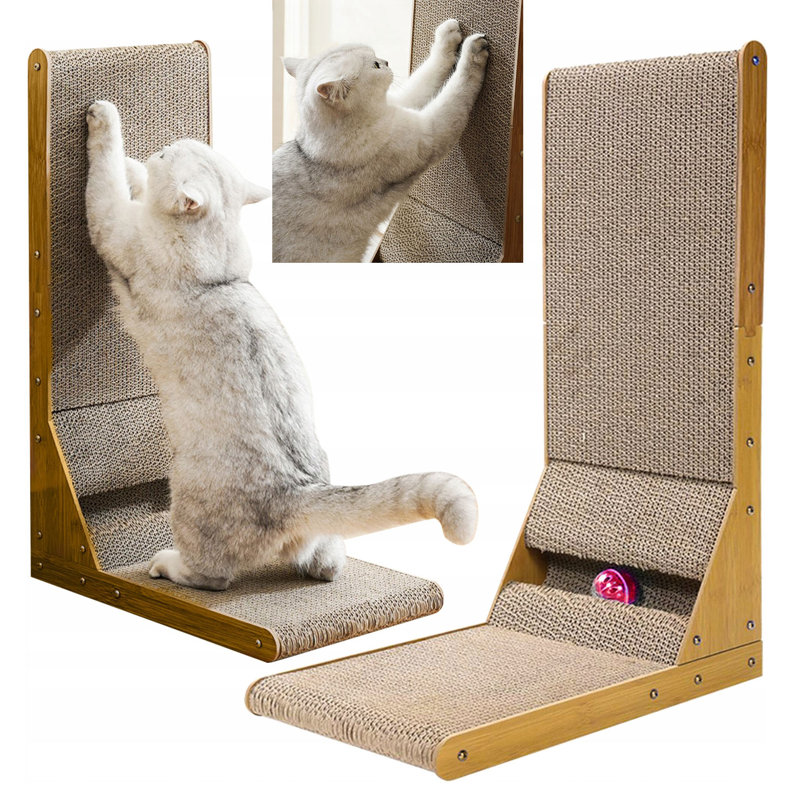 Levně Škrabadlo Pro Kočky Oboustranné Rohové ve tvaru L 60 cm s míčkem 2v1 Solid