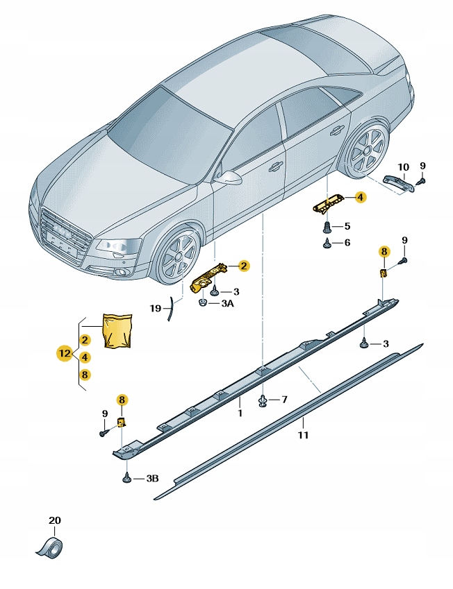 ZESTAW MOCUJĄCYCH CZĘŚCI DO PROGU AUDI A8 D4 ASO ORYGNIAL NOWY 4H4898855B