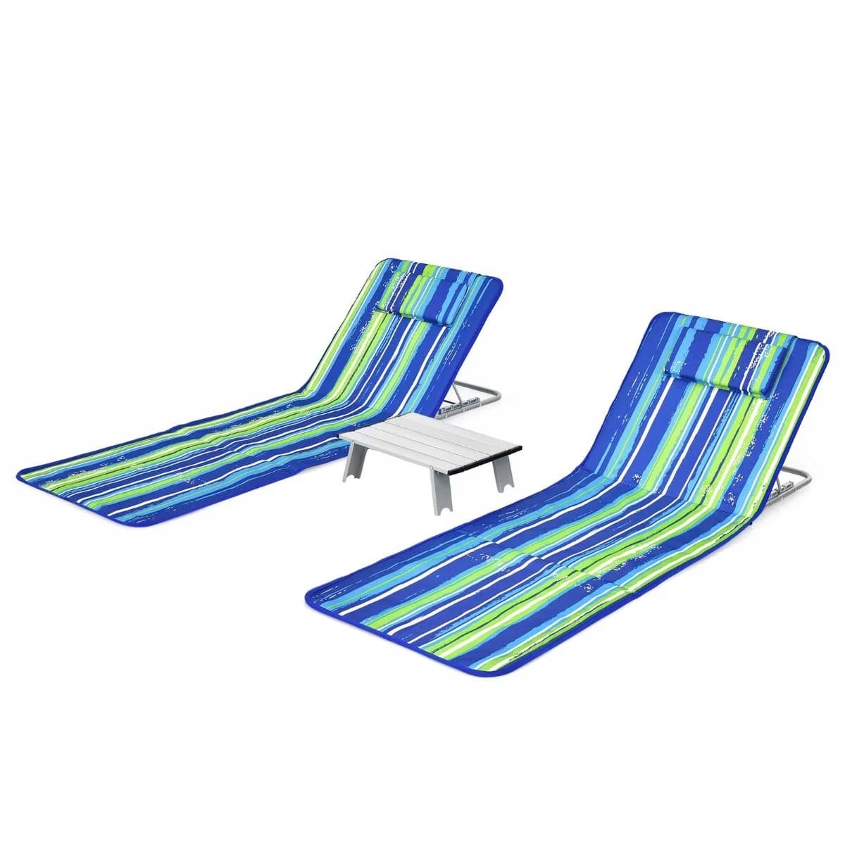 Zestaw 2 składanych leżaków plażowych Maty plażowe ze stolikiem