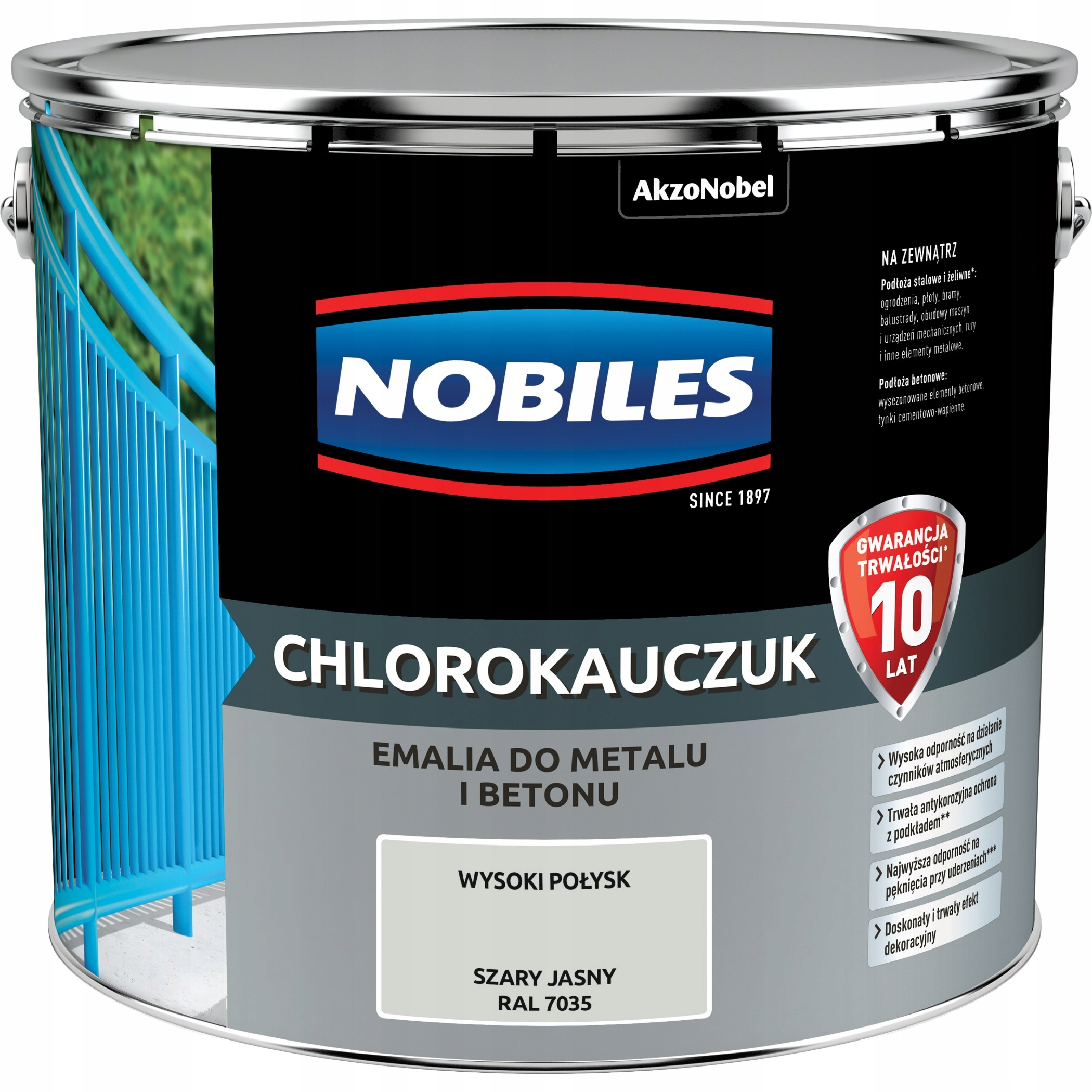 Nobiles Chlorokauczuk emalia do metalu i betonu Szary Jasny Ral 7035 10L