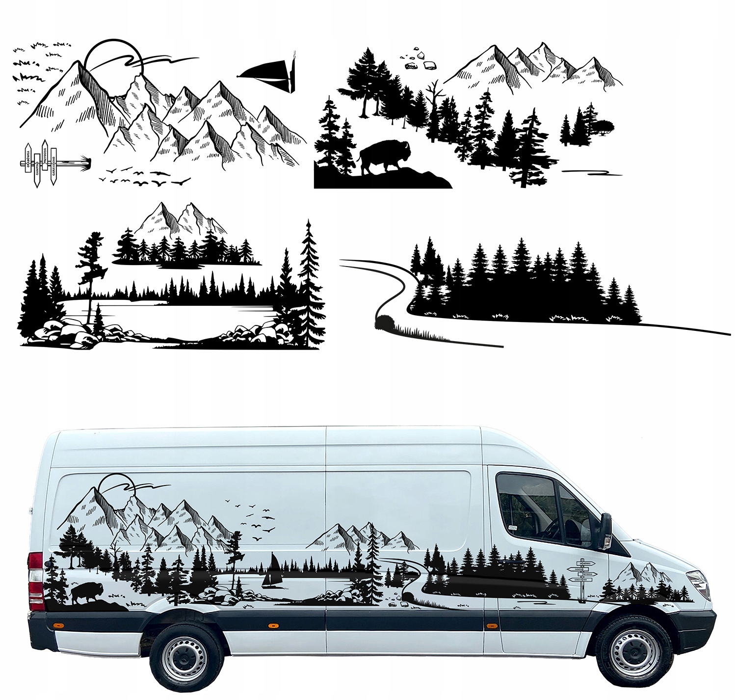 Samolepka na karavan Motiv Kempování Hory Les Příroda